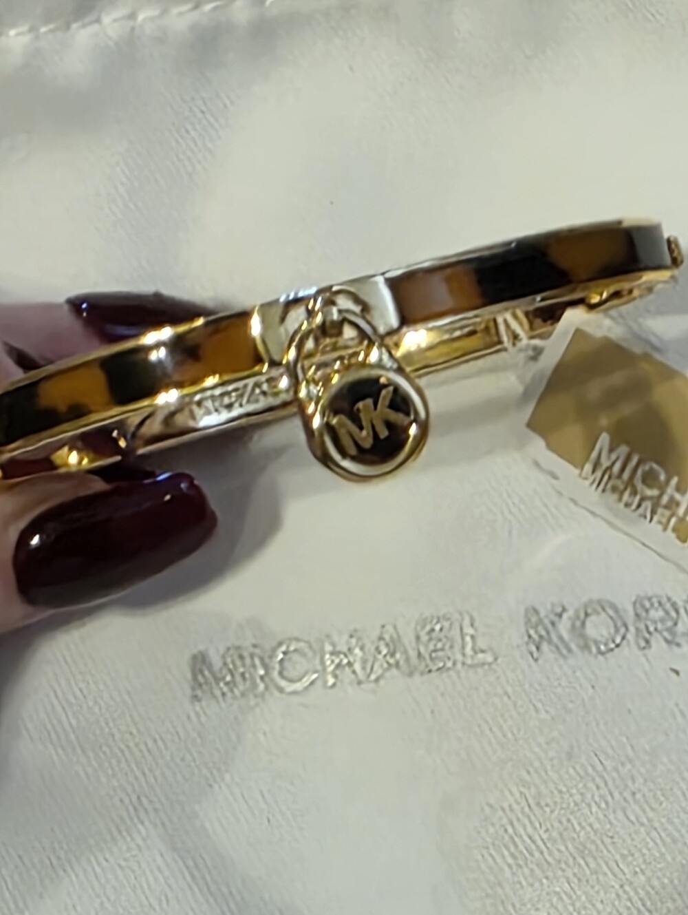 Michael Kors Gold-Tone MK Padlock Bangle Bracelet/Bnwt